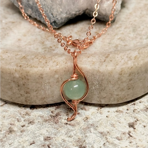 Artisan Jewelry - Aventurine Rose Gold Copper Wire-wraped Pendant Necklace